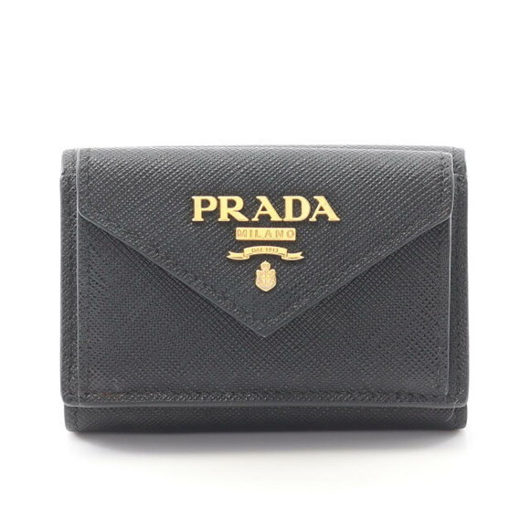 Prada Saffiano Black Tri Wallet Leather MOVE VITELLO - Picture 1 of 7
